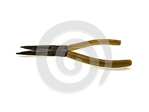 Old shabby nippers with white handles