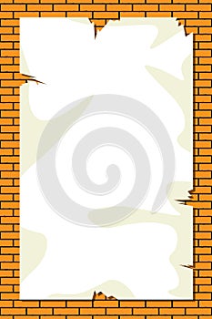 Old shabby, threadbare torn announcement sheet, advertisement hanging on a brick wall. Vector
