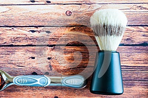 Old shaving brush with razor