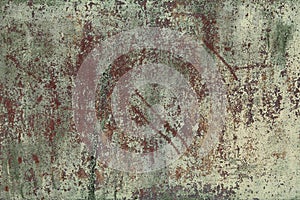 The old sheet, damaged by corrosion of steel with spots of exfoliating, faded green paint. Background for your design.