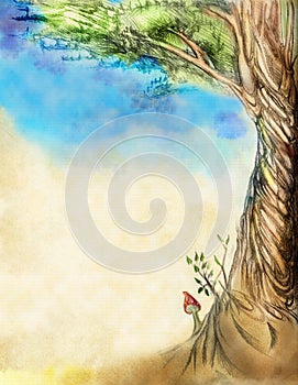 Old sheet with a picture as a tree