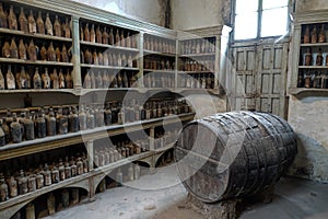 Old sherry bottles in Jerez de la Frontera in Andalusia, Spain