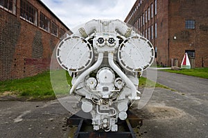 Old ship diesel engine. Territory of the Army Research Center.