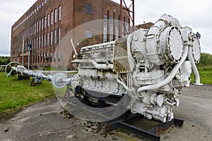 Old ship diesel engine. Territory of the Army Research Center.