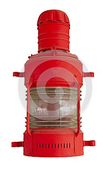 Old ship lantern isolated on a white background. vintage red signal lamp