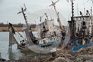 Old ship ran aground in Ukraine