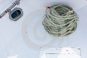 Old ship rope on a yacht deck