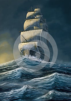 Old ship in the storm