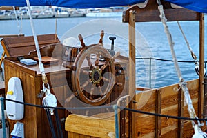 old ship wooden rudder traditional nautical steering wheel