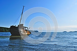Old ship wreck in the Vityaz bay of primorye