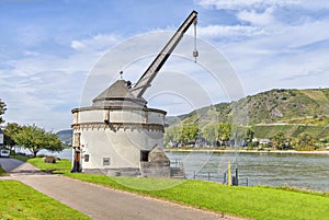 Old shipping crane in Andernach on Rhine river