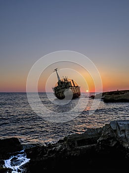 Old shipwreck that has run agound in Pafos,Cyprus.