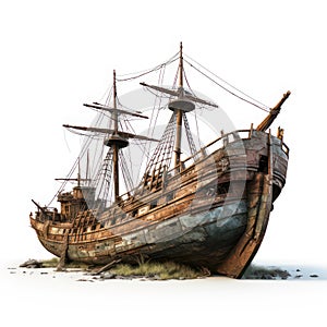 Old shipwreck isolated on white created with Generative AI