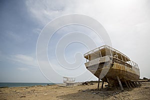 Old shipwreck standing on the beach, Venezuela