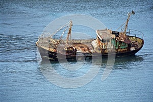 Old shipwrecked boat in the atlantic ocean, Cape Verde islands