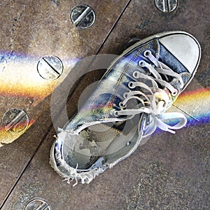 Old shoe on the Iron rust ground