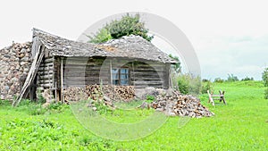 Old shreds and firewood in a stack