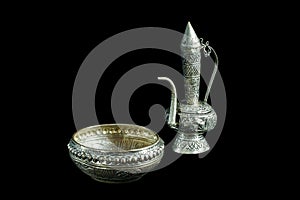 Old silver ewer container pour water, Buddhism
