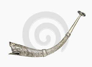 Old silver horn isolated