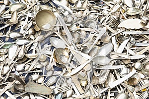 Old silverware, many forks and spoons