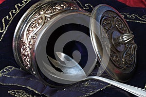 Old silverware and silver box