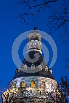 Old Simonov monastery convent in Moscow, Russia. The Dulo round tower at night photo