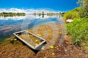 Old sinked boat on Soderica lake