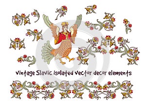 Old Slavic vintage decor elements set isolate on white.