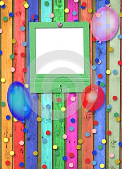 Old slide with balloons and confetti