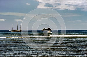 Old Slide of View of Lahaina Harbor, and Coral Pier, on a Sunny Summer Day