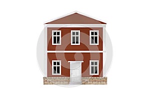 Old small brown two-storey european house with classical facade isolated on transparent background