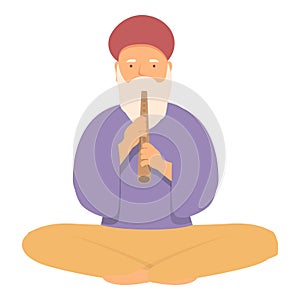 Old snake charmer icon cartoon vector. Indian flute