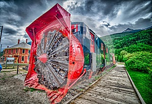 Old snow plow museum train locomotive in skagway alaska