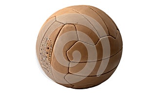 Old Soccer Ball Isolated on White Background with Clipping Path Cutout Concept for Classic Sport, Antique Game Detail, and