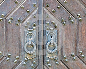 Old solid wood door closeup