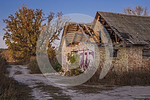 Old Soviet abandoned brick cowshed