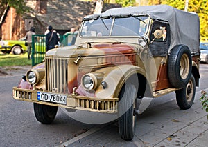 Old Soviet Army truck GAZ-69 at a car show