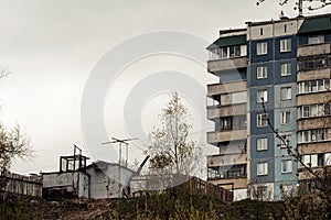 Old Soviet building. Prefabricated panel building.