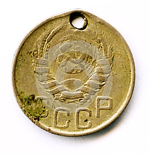 Old Soviet coin 20 kopecks, 1943 issue. photo