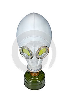 Old soviet military gas mask isolated on white. Protection gear. Staying safe. Defense