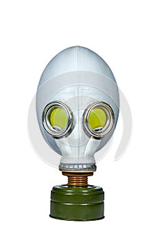 Old soviet military gas mask isolated on white. Protection gear. Staying safe. Defense