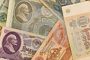 Old soviet paper money with Lenin portraits