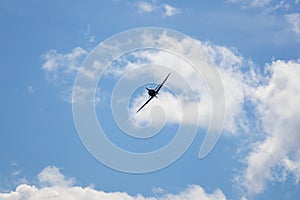 Old soviet practice military plane C 11 fly on sky