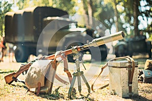 Old soviet russian rifle mosin nagant model 91/38. model 91 cossack receiver with m44 rear sight m 1944 stock and hand