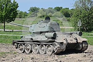 Old Soviet tank in the field