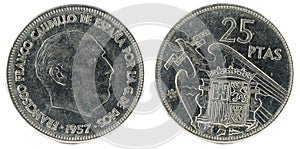 Old Spanish coin of 25 pesetas, Francisco Franco