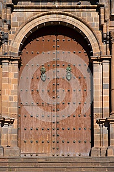 Old spanish colonial door, Cusco, Peru.