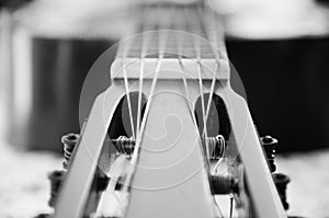 Old spanish guitar and its strings. Juan Lacaze, Colonia, Uruguay photo