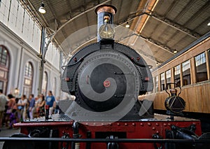 Old Spanish steam locomotive at Delicias station in Madrid, Spain photo