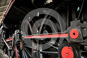 Old Spanish steam locomotive detail at Delicias station in Madrid, Spain photo